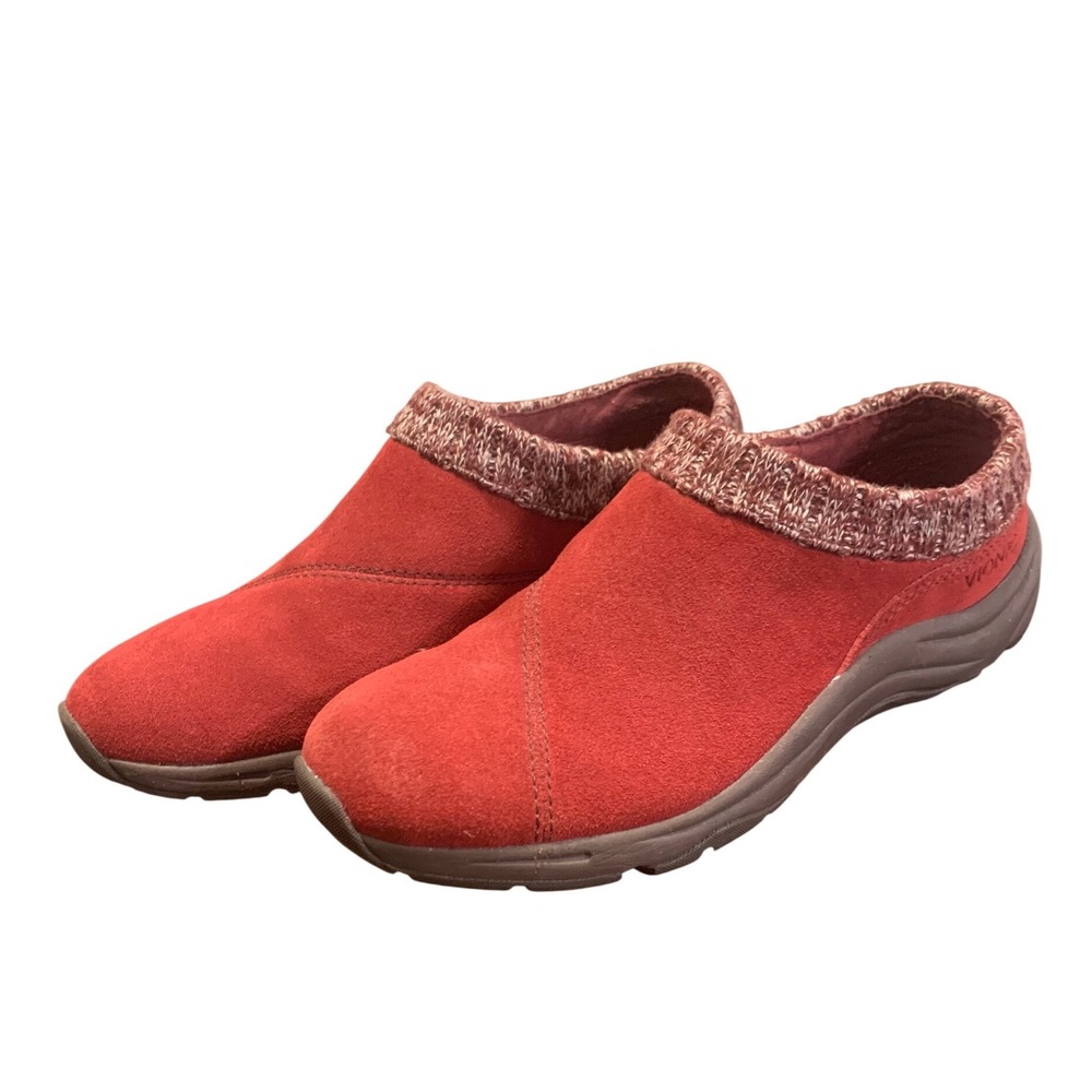 Vionic Arbor Red Suede Knit Collar Slip On Mules Clogs 8 Orthotic Support - Picture 2 of 6